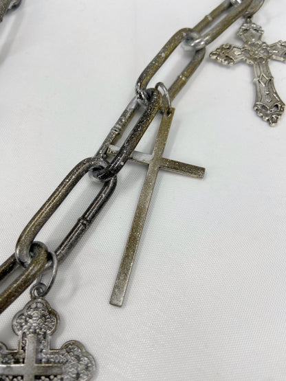 Jean Paul Gaultier 90S Sample 1/1 XXL Silver 11 Crucifix Cross Chain Necklace