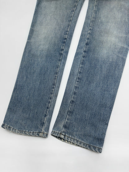Gucci Fall 2001 Tom Ford “G” Cursive Embroidery Light Blue Washed Jeans 40