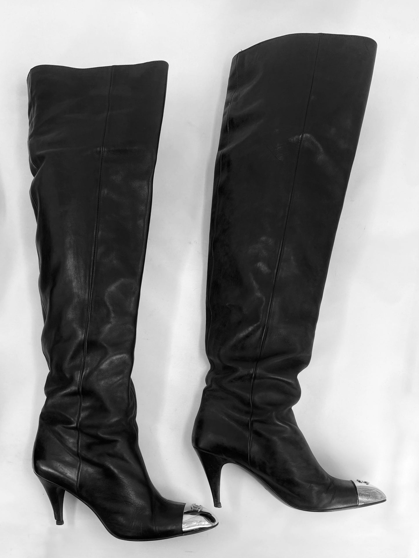 Chanel Fall 2008 Karl Lagerfeld Steel Toe Leather High Boot 37