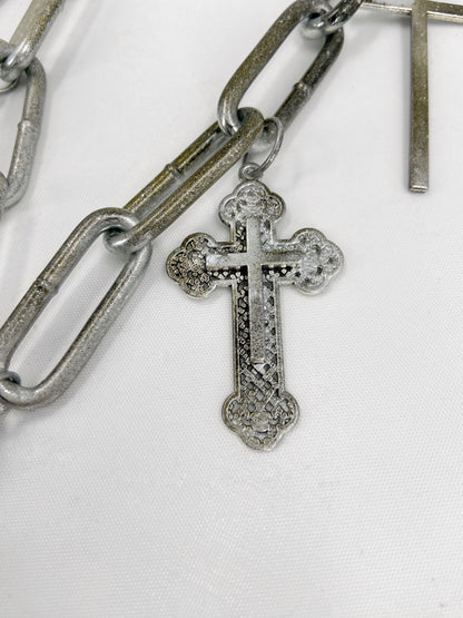 Jean Paul Gaultier 90S Sample 1/1 XXL Silver 11 Crucifix Cross Chain Necklace