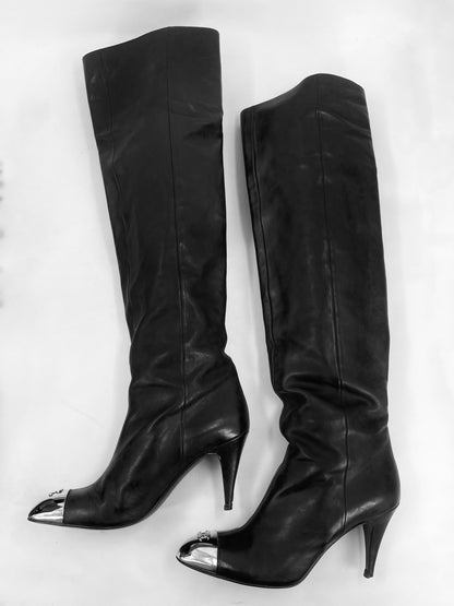 Chanel Fall 2008 Karl Lagerfeld Steel Toe Leather High Boot 37