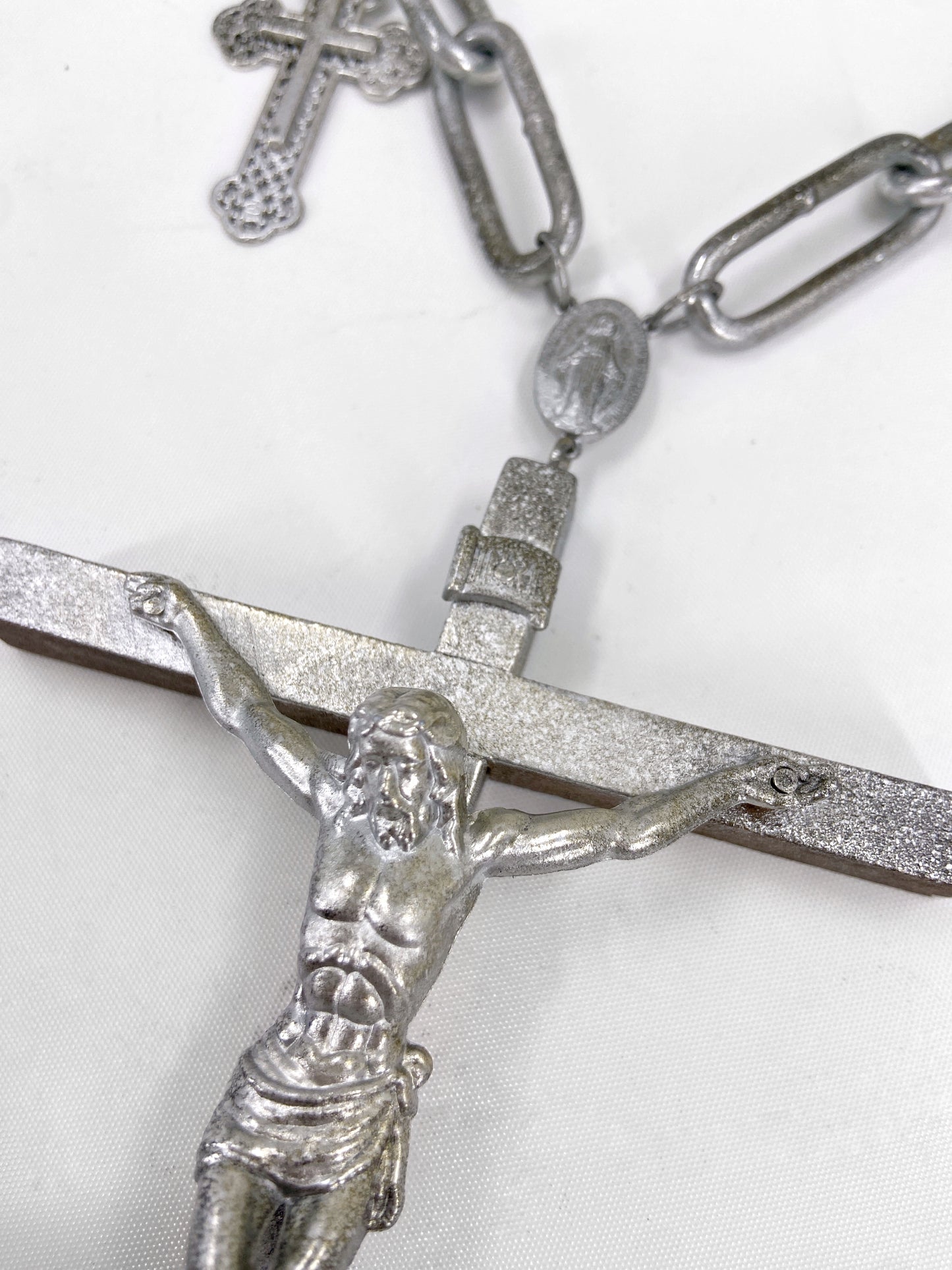 Jean Paul Gaultier 90S Sample 1/1 XXL Silver 11 Crucifix Cross Chain Necklace