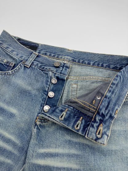 Gucci Spring 2001 Tom Ford Light Blue Denim Cropped Jacket Jeans Set 38