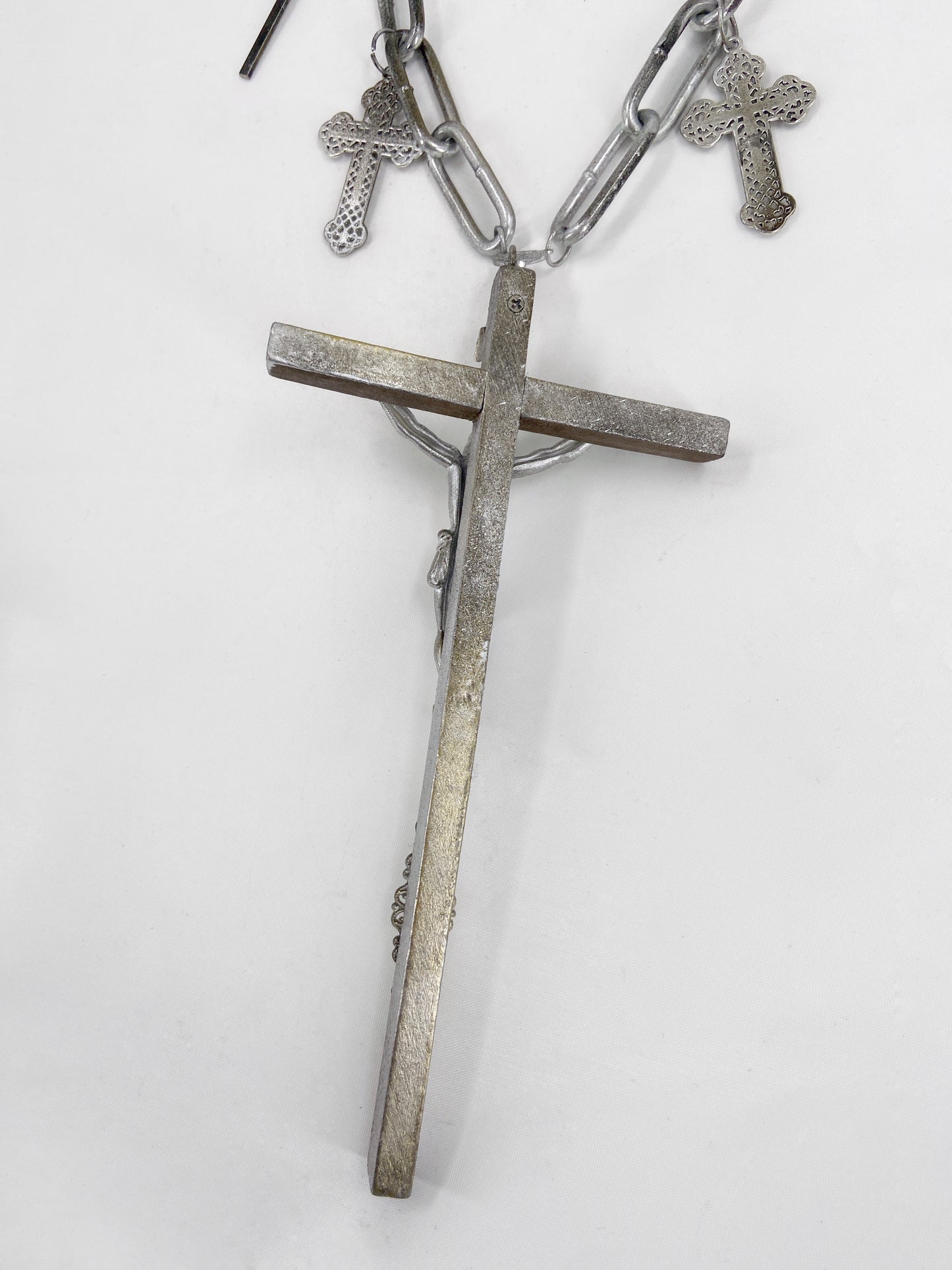 Jean Paul Gaultier 90S Sample 1/1 XXL Silver 11 Crucifix Cross Chain Necklace