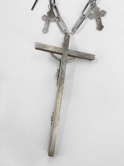 Jean Paul Gaultier 90S Sample 1/1 XXL Silver 11 Crucifix Cross Chain Necklace