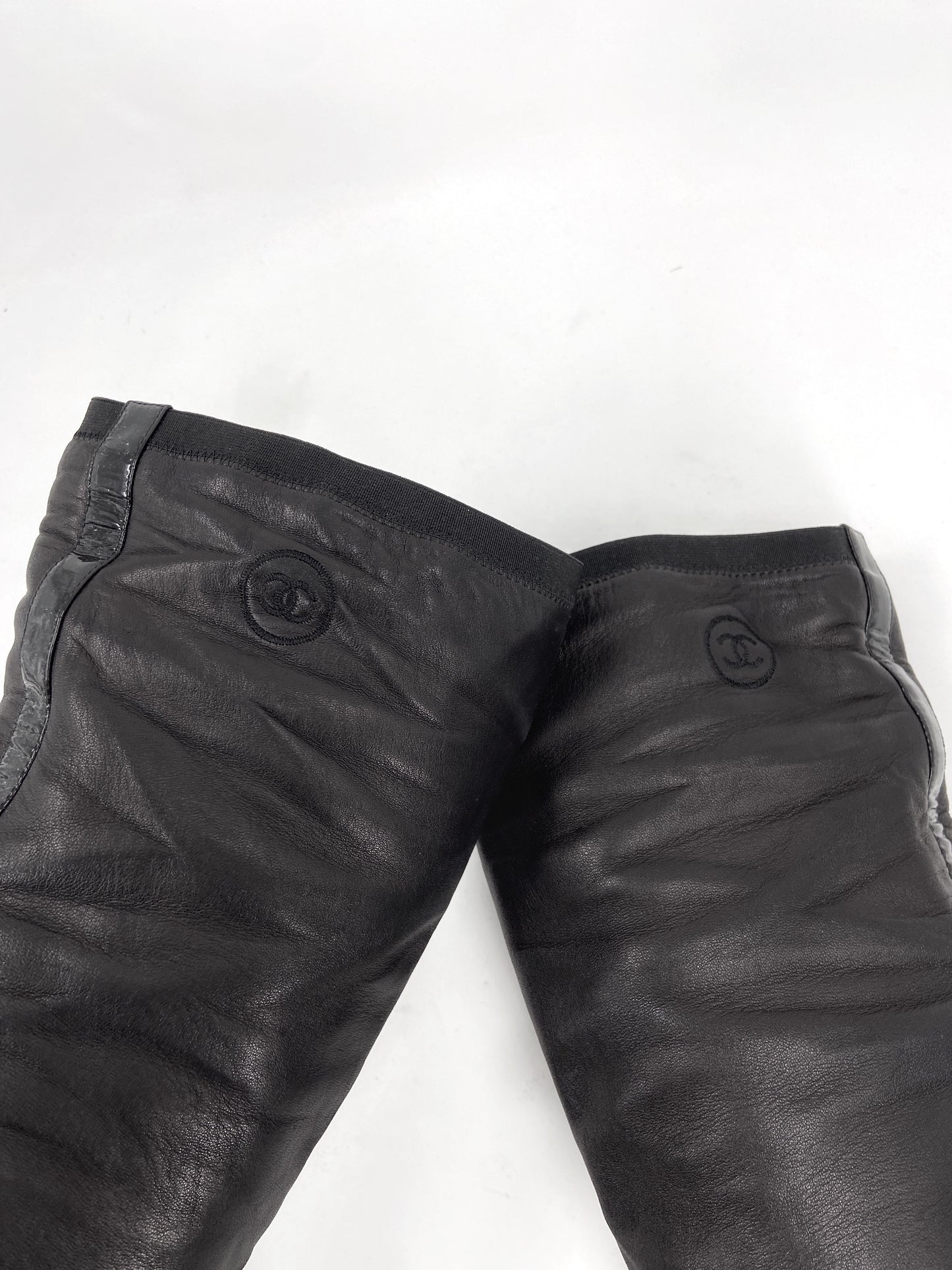 Chanel 90s Karl Lagerfeld Logo Lambskin Leather Boot 35.5