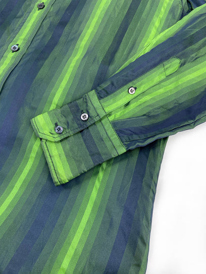 Gucci Fall 1997 Tom Ford Look #20/#18 Green Silk Striped Shirt with Ombré Silk Velvet Tie