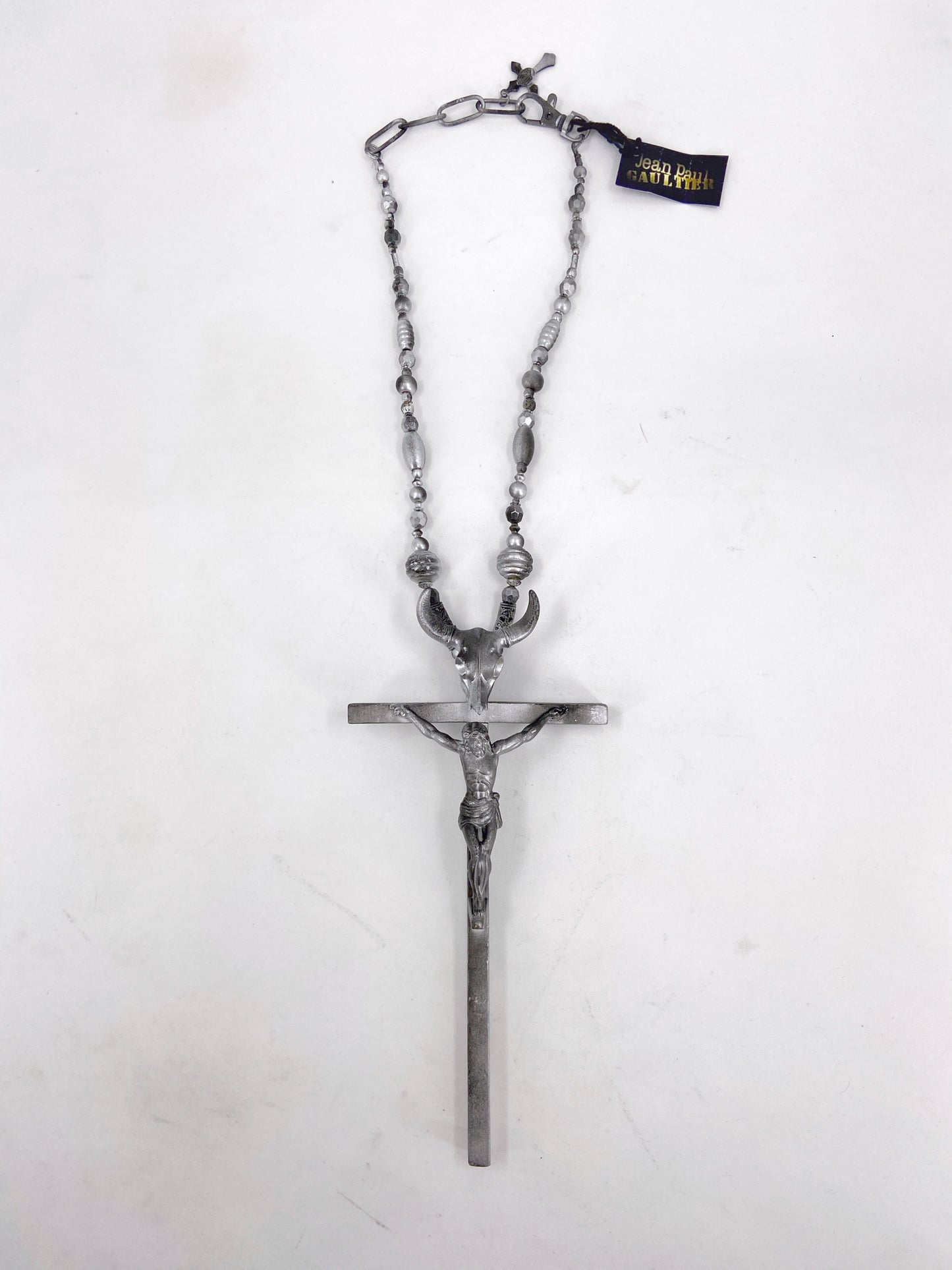 BWNT Jean Paul Gaultier 90S Sample 1/1 Grail XXL Painted Jesus Crucifix Cross Bull Beaded Necklace