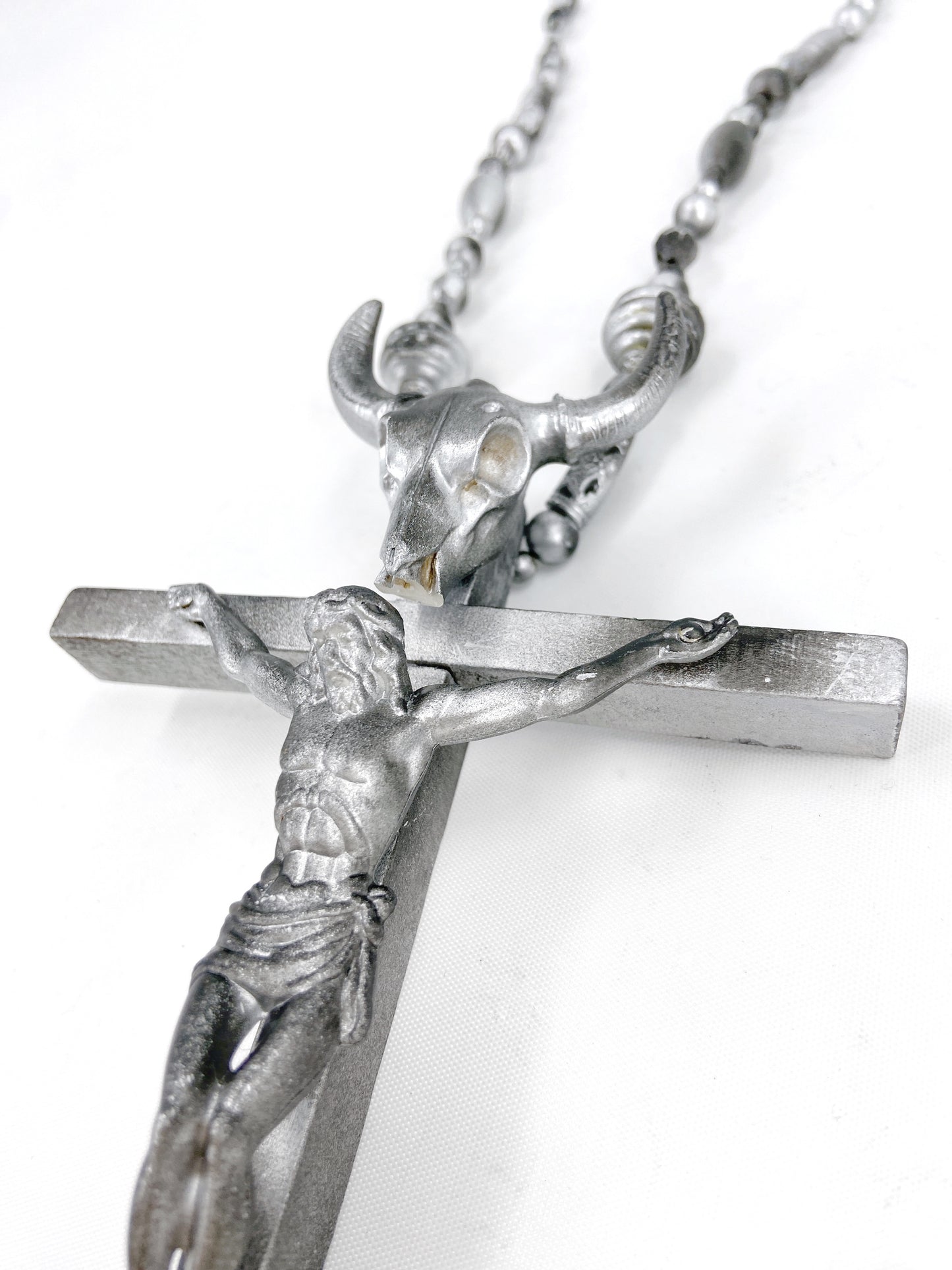 BWNT Jean Paul Gaultier 90S Sample 1/1 Grail XXL Painted Jesus Crucifix Cross Bull Beaded Necklace