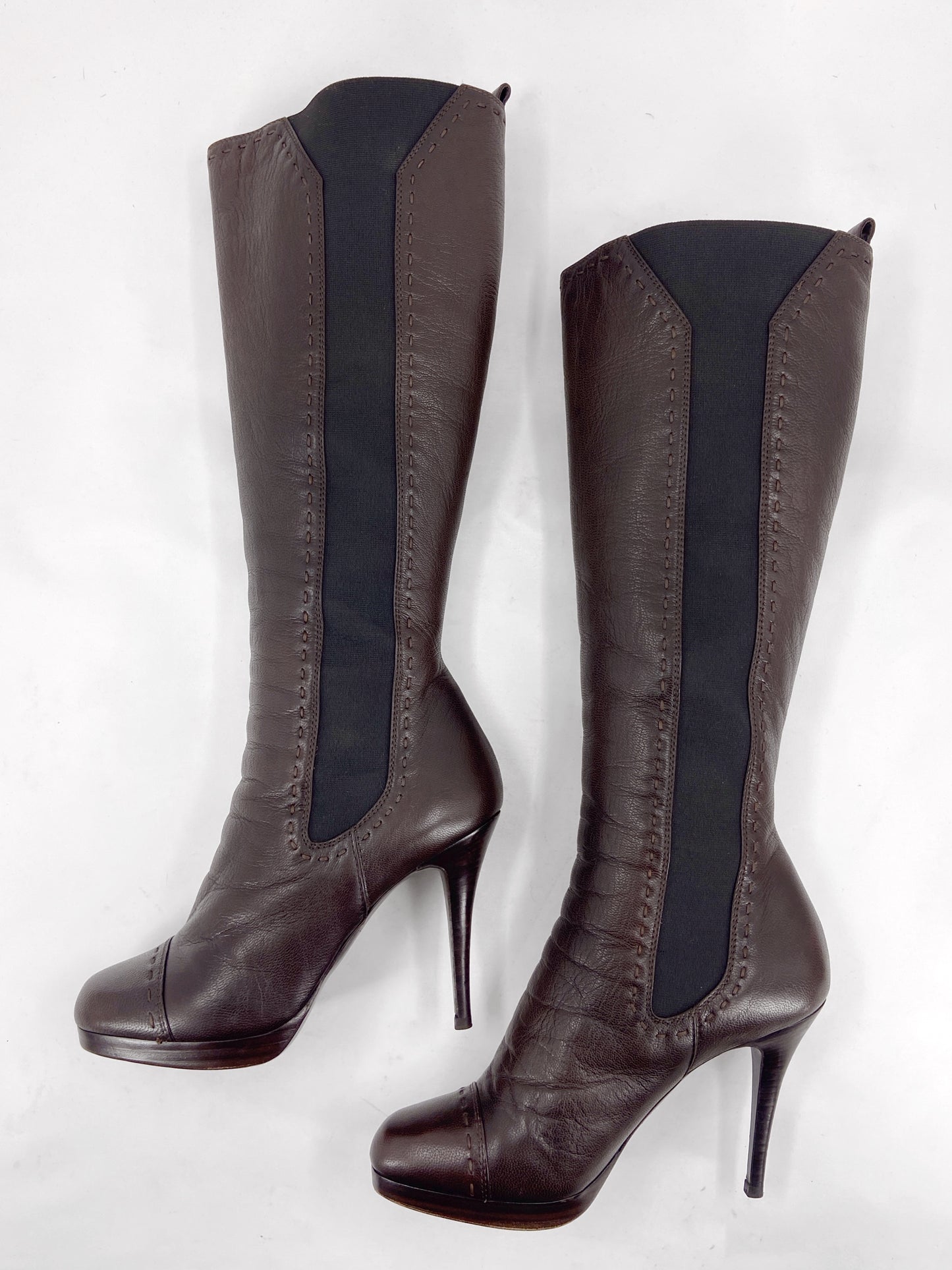 Yves Saint Laurent Rive Gauche Tom Ford Shearling Brown Heeled Stiletto Long Boots 37.5