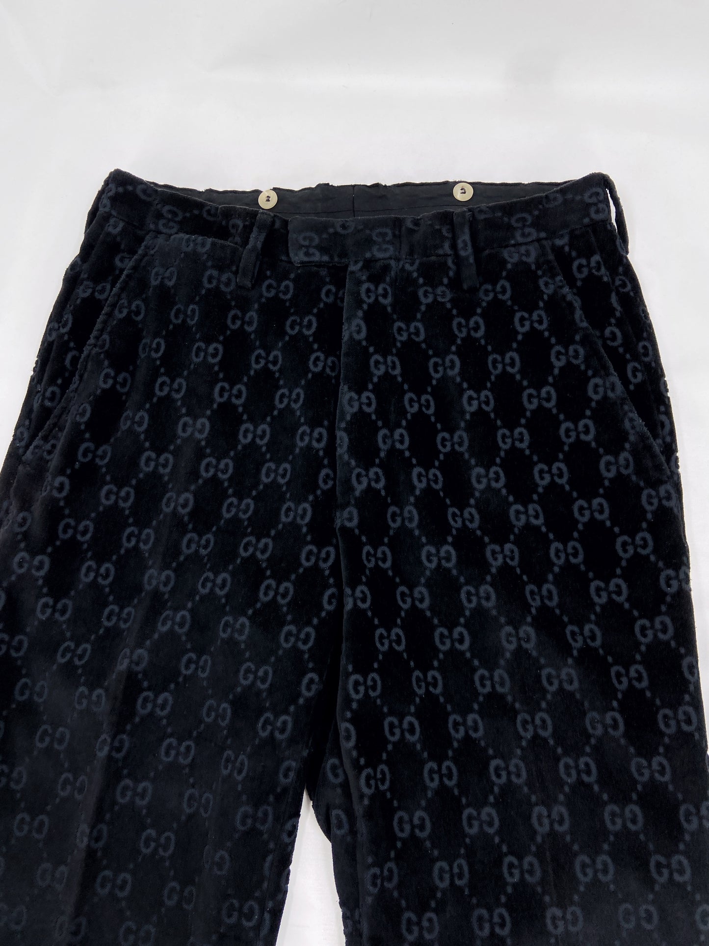 Gucci Fall 1997 Tom Ford Men’s Navy Monogram Velvet Trousers Pants 44