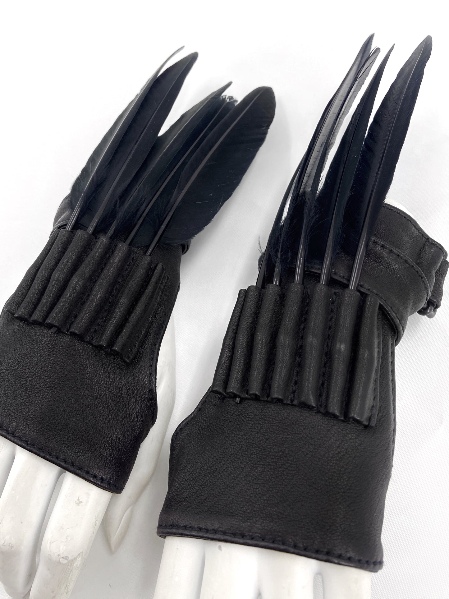 Ann Demeulemeester Fall 2011 Feather Harness Bondage Lambskin Fingerless Gloves