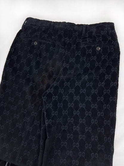 Gucci Fall 1997 Tom Ford Men’s Navy Monogram Velvet Trousers Pants 44