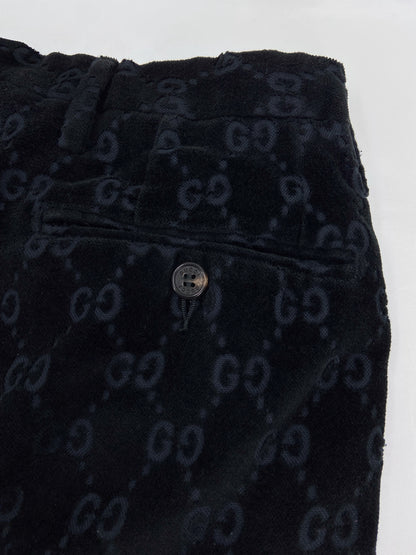 Gucci Fall 1997 Tom Ford Men’s Navy Monogram Velvet Trousers Pants 44