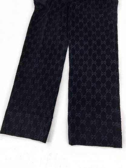 Gucci Fall 1997 Tom Ford Men’s Navy Monogram Velvet Trousers Pants 44