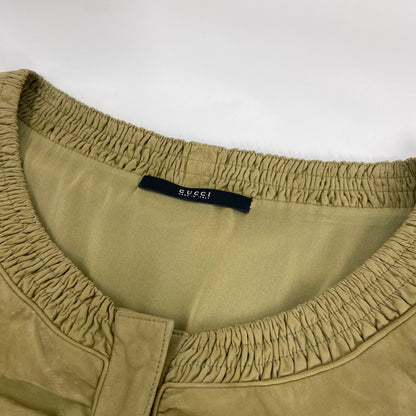 Gucci Spring 2003 Tom Ford Ruched Green Suede Leather Top Jacket