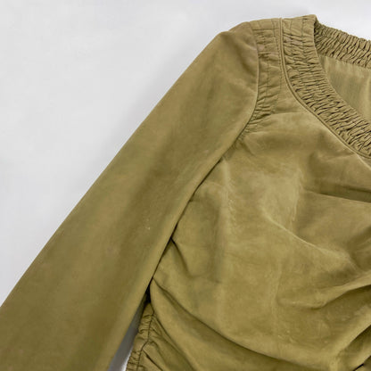 Gucci Spring 2003 Tom Ford Ruched Green Suede Leather Top Jacket