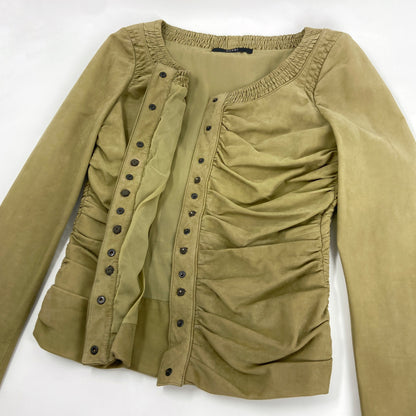 Gucci Spring 2003 Tom Ford Ruched Green Suede Leather Top Jacket