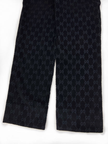 Gucci Fall 1997 Tom Ford Men’s Navy Monogram Velvet Trousers Pants 44