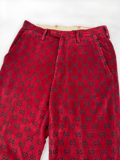 Gucci Fall 1997 Tom Ford Men’s Red Monogram Velvet Trousers Pants 46