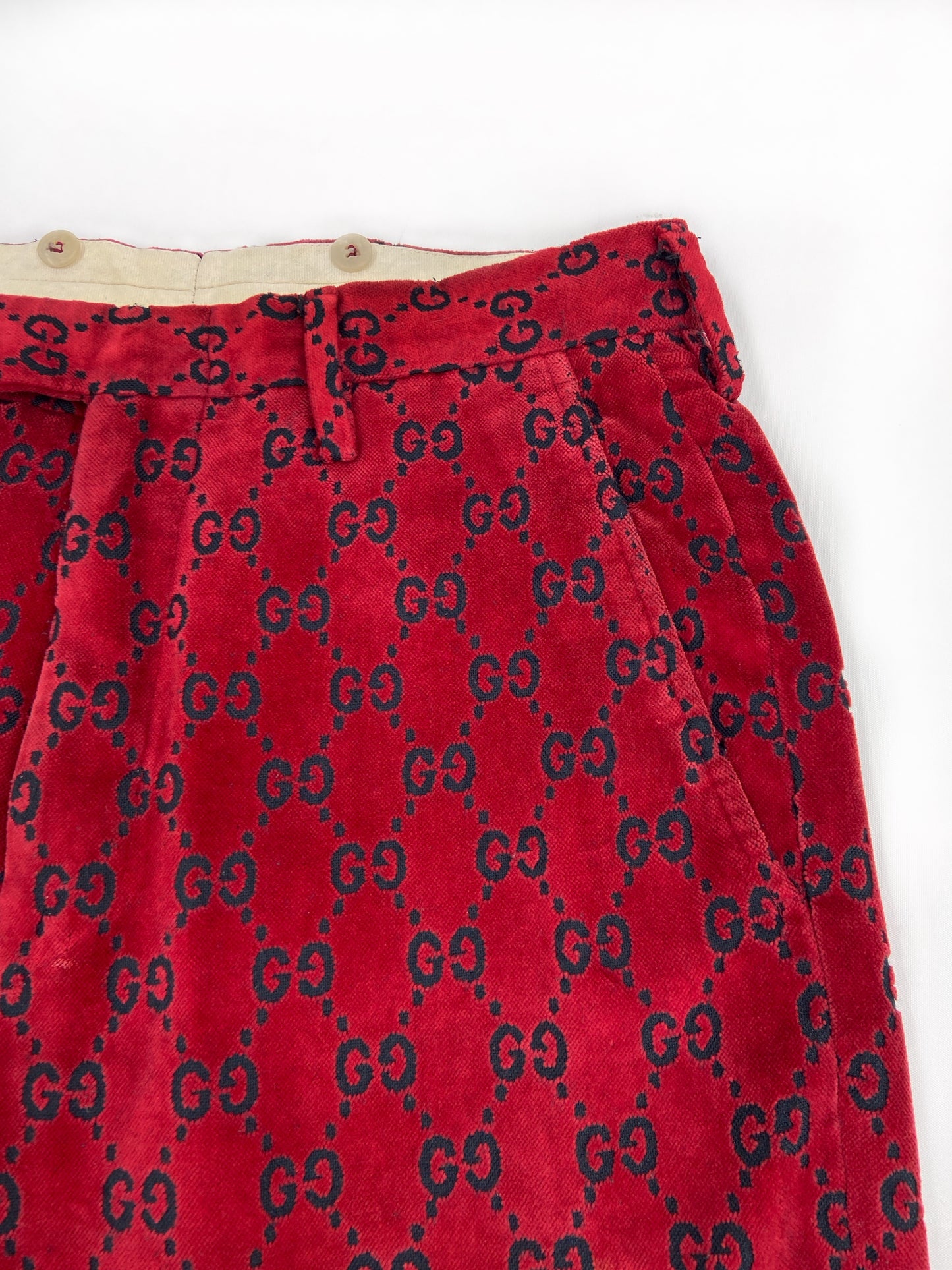 Gucci Fall 1997 Tom Ford Men’s Red Monogram Velvet Trousers Pants 46