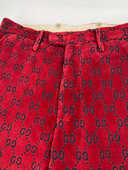 Gucci Fall 1997 Tom Ford Men’s Red Monogram Velvet Trousers Pants 46