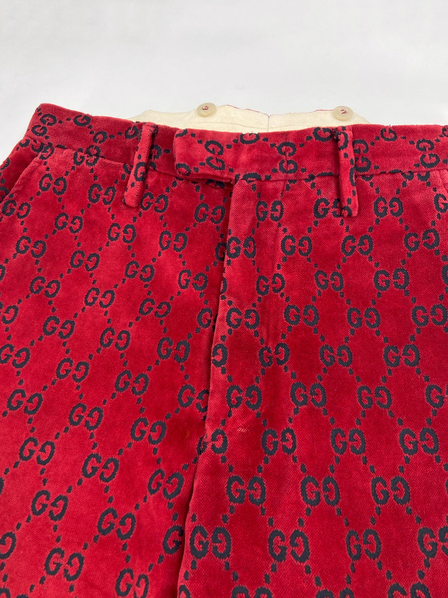 Gucci Fall 1997 Tom Ford Men’s Red Monogram Velvet Trousers Pants 46