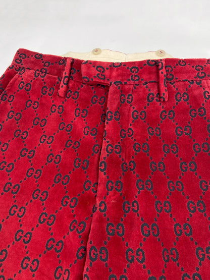 Gucci Fall 1997 Tom Ford Men’s Red Monogram Velvet Trousers Pants 46