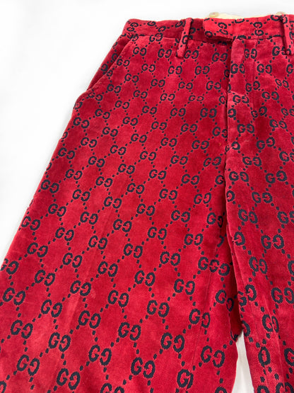 Gucci Fall 1997 Tom Ford Men’s Red Monogram Velvet Trousers Pants 46