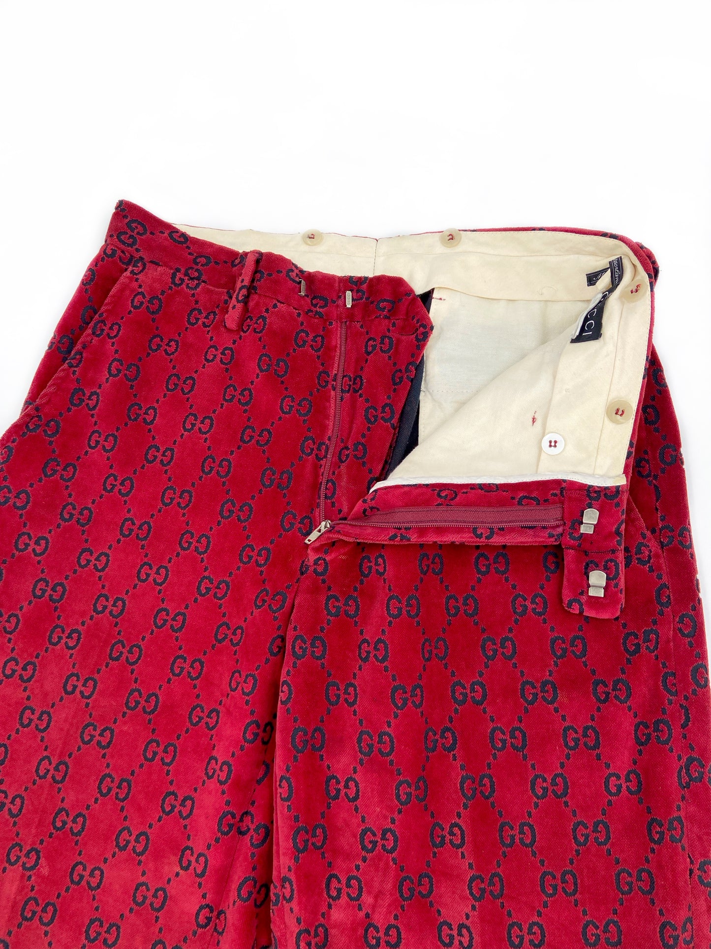 Gucci Fall 1997 Tom Ford Men’s Red Monogram Velvet Trousers Pants 46