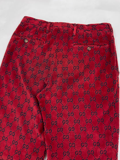 Gucci Fall 1997 Tom Ford Men’s Red Monogram Velvet Trousers Pants 46