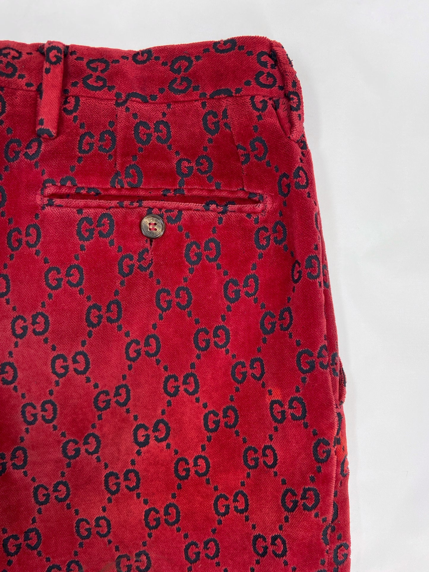 Gucci Fall 1997 Tom Ford Men’s Red Monogram Velvet Trousers Pants 46