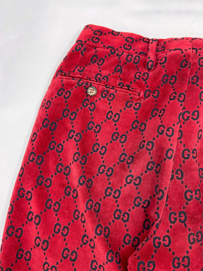 Gucci Fall 1997 Tom Ford Men’s Red Monogram Velvet Trousers Pants 46