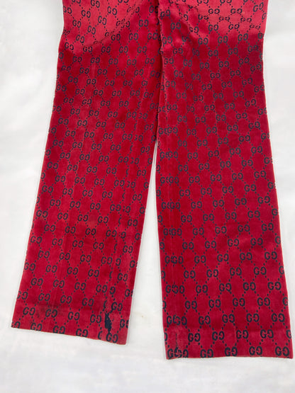 Gucci Fall 1997 Tom Ford Men’s Red Monogram Velvet Trousers Pants 46