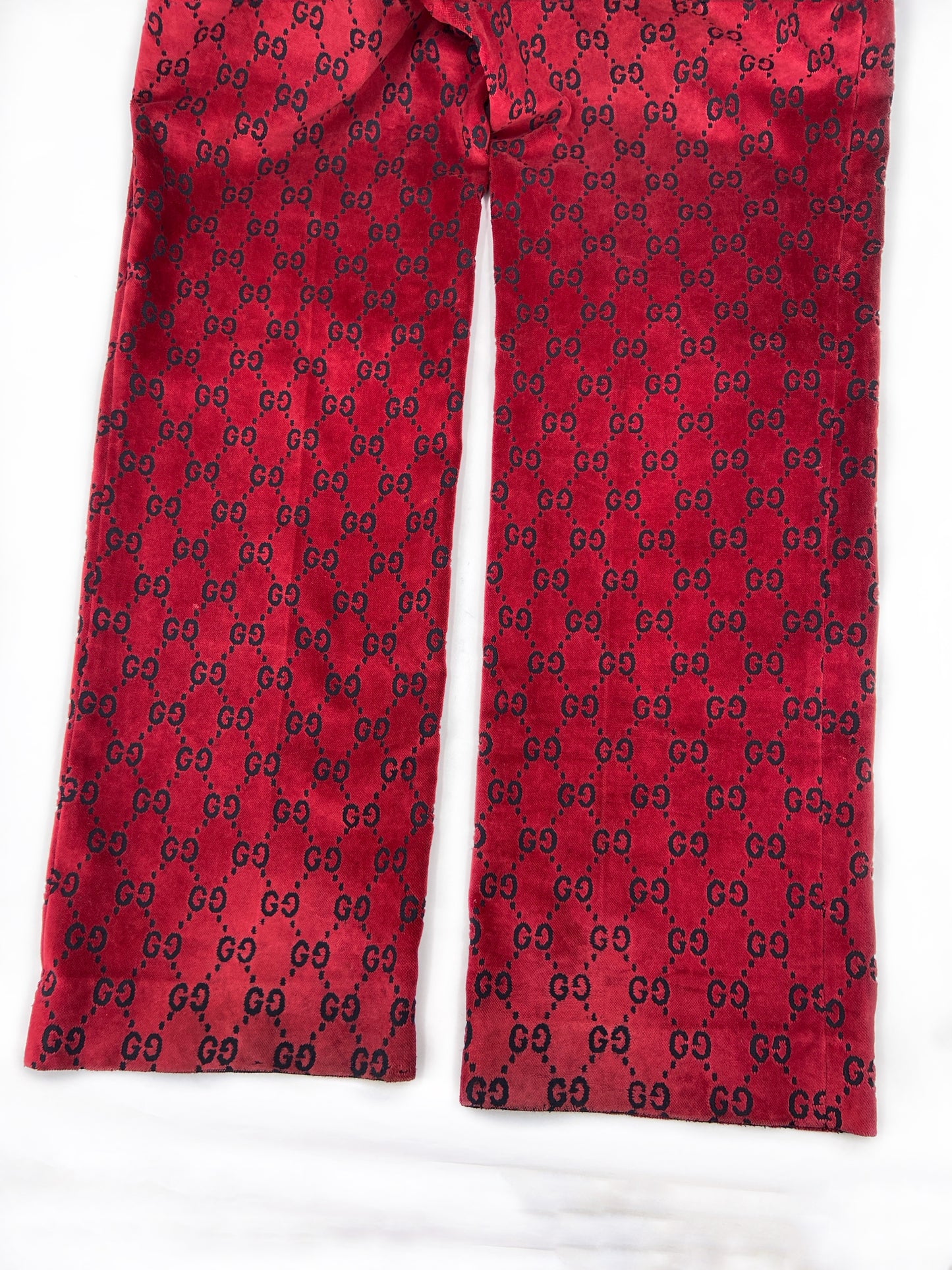 Gucci Fall 1997 Tom Ford Men’s Red Monogram Velvet Trousers Pants 46