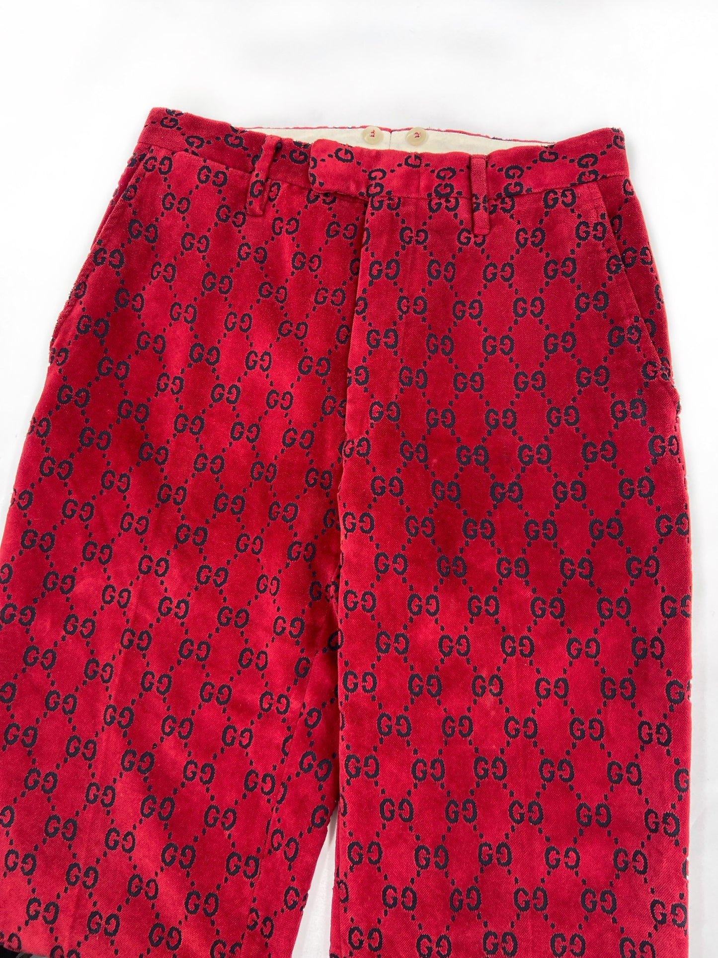 Gucci Fall 1997 Tom Ford Men’s Red Monogram Velvet Trousers Pants 48