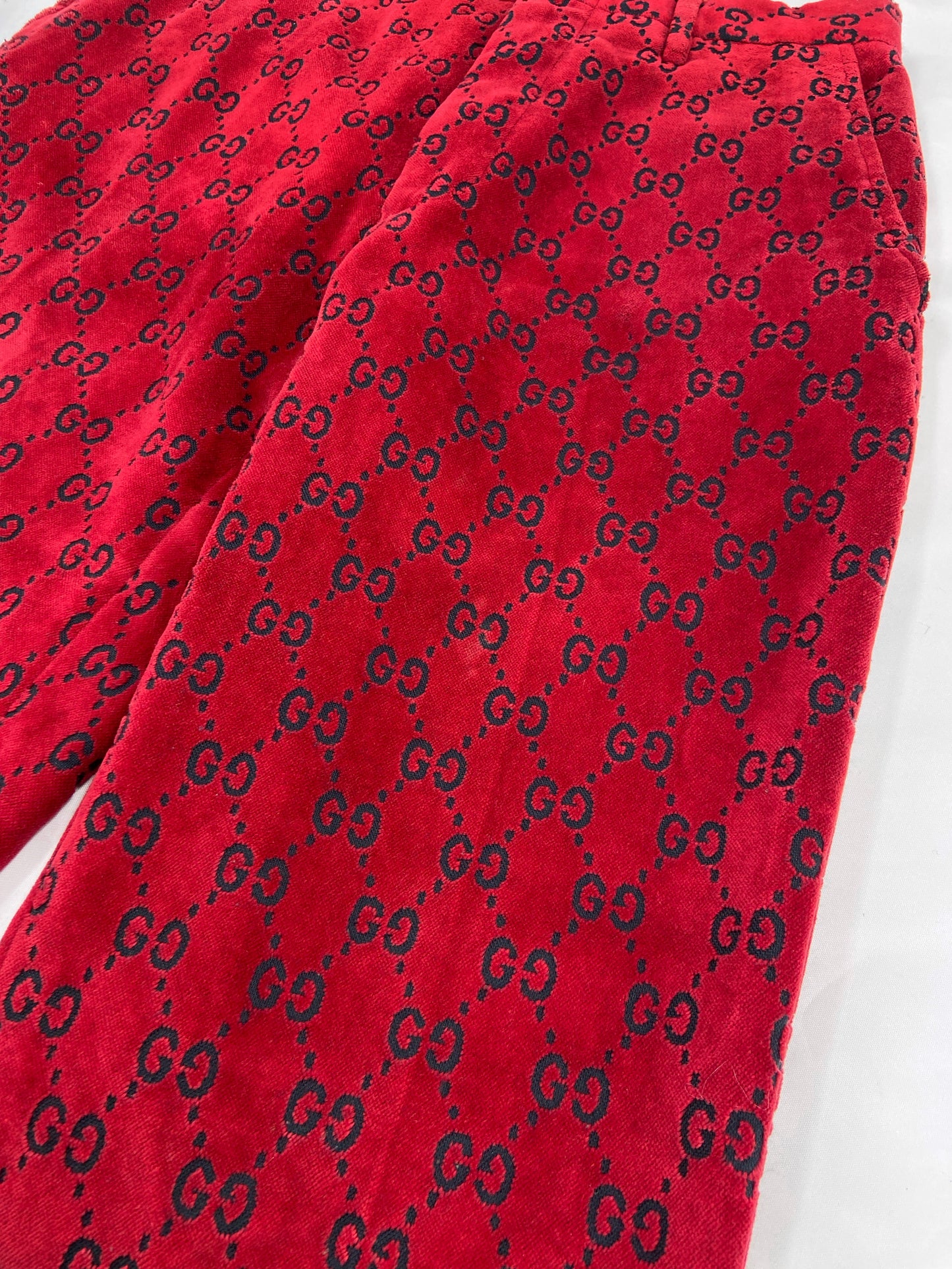 Gucci Fall 1997 Tom Ford Men’s Red Monogram Velvet Trousers Pants 48