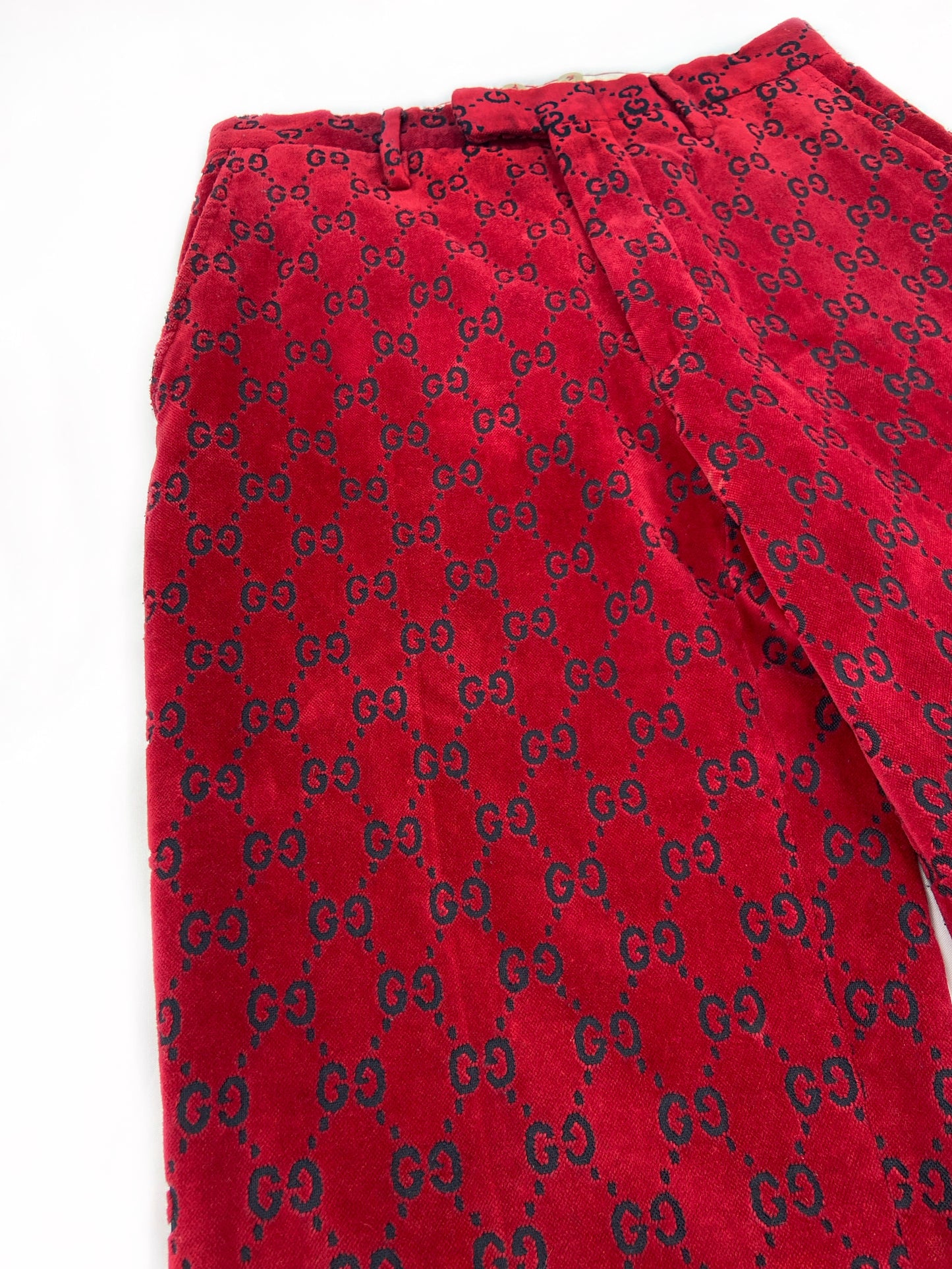 Gucci Fall 1997 Tom Ford Men’s Red Monogram Velvet Trousers Pants 48