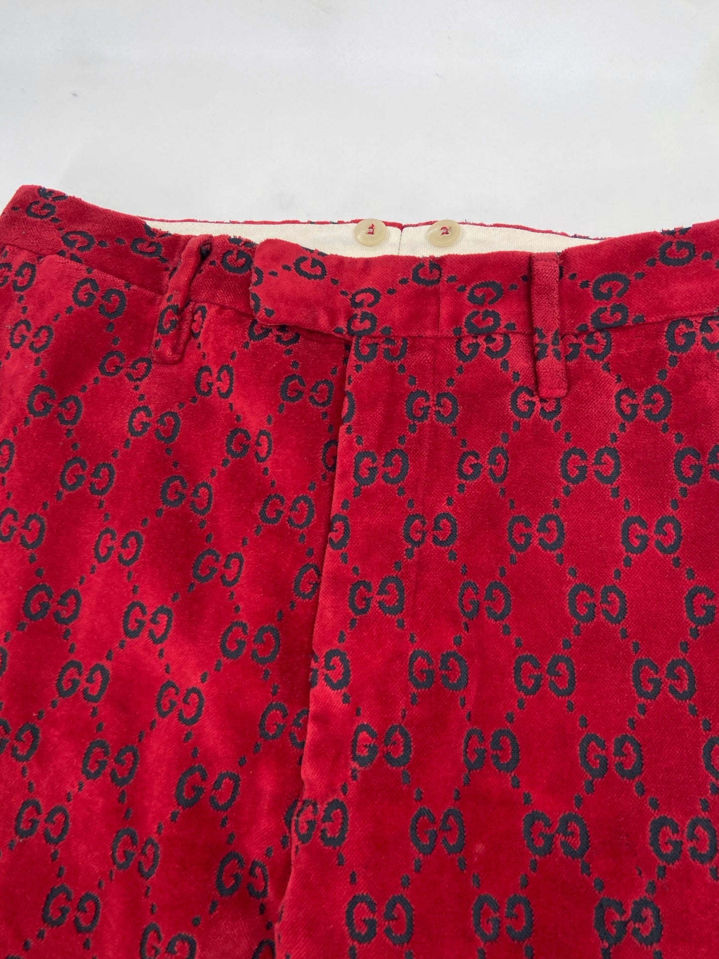 Gucci Fall 1997 Tom Ford Men’s Red Monogram Velvet Trousers Pants 48