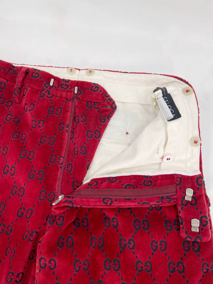 Gucci Fall 1997 Tom Ford Men’s Red Monogram Velvet Trousers Pants 48