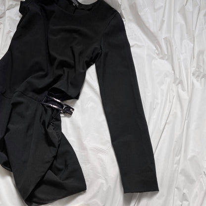 Gucci Tom Ford Spring 1998 black Cut Out Logo Belt Long Sleeve Dress 1996