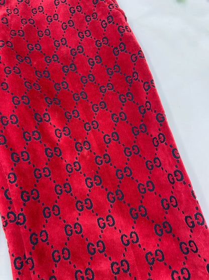 Gucci Fall 1997 Tom Ford Men’s Red Monogram Velvet Trousers Pants 48