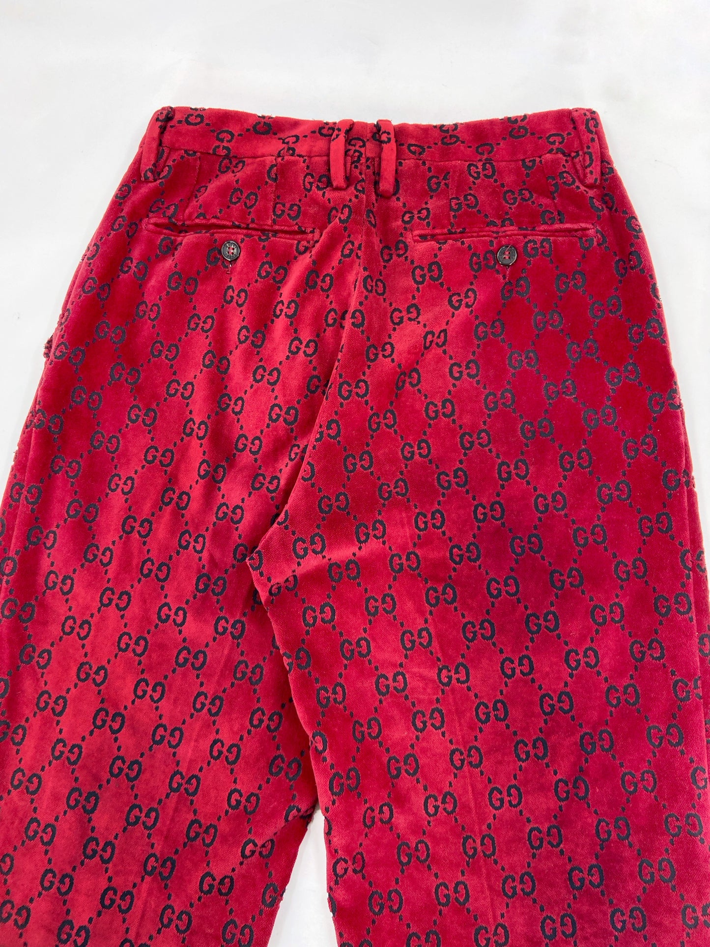 Gucci Fall 1997 Tom Ford Men’s Red Monogram Velvet Trousers Pants 48