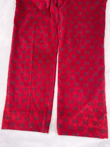 Gucci Fall 1997 Tom Ford Men’s Red Monogram Velvet Trousers Pants 48