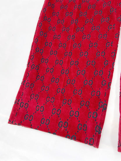 Gucci Fall 1997 Tom Ford Men’s Red Monogram Velvet Trousers Pants 48