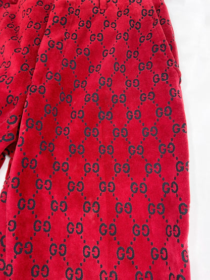 Gucci Fall 1997 Tom Ford Men’s Red Monogram Velvet Trousers Pants 48