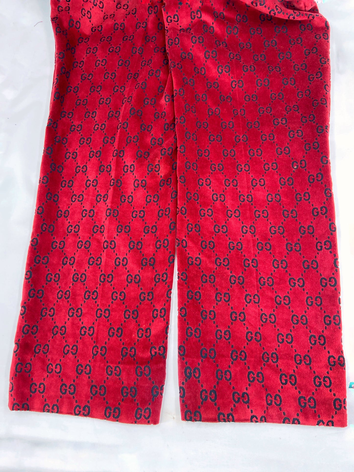 Gucci Fall 1997 Tom Ford Men’s Red Monogram Velvet Trousers Pants 48