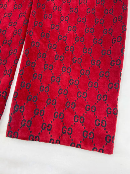 Gucci Fall 1997 Tom Ford Men’s Red Monogram Velvet Trousers Pants 48