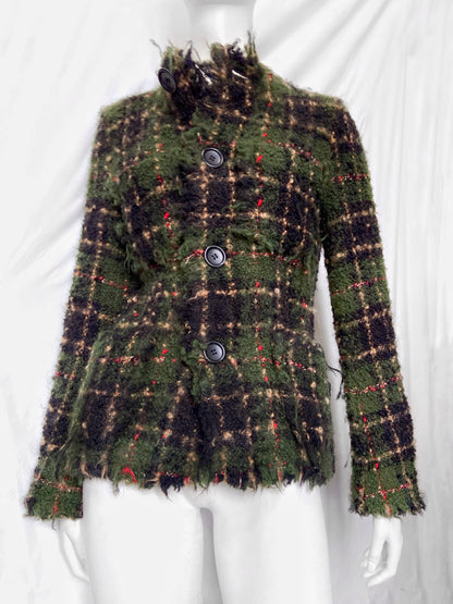 Junya Watanabe Fall 2004 Man Pink Distressed Boiled Wool Tweed Chanel Jacket