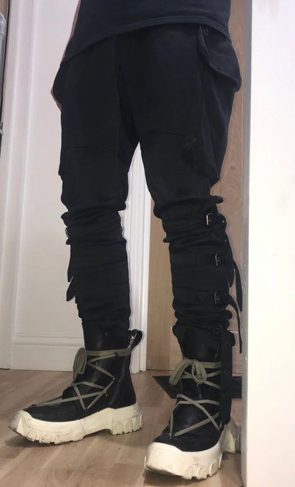 BWNT Balmain Decarnin Era Fall 2009 Black Silk Cargo Bondage Drop Crotch Pants